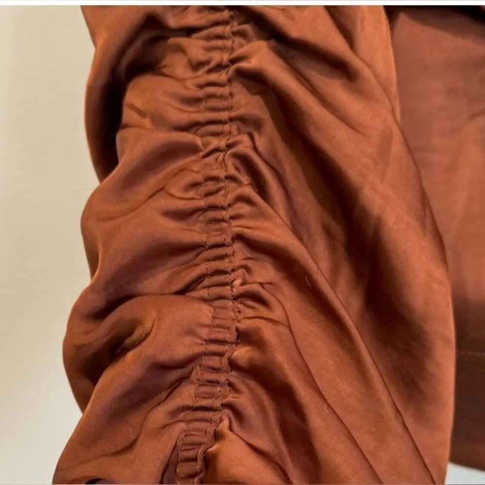 NWT House of Harlow 1960 satin ruched copper brown bomber jacket size L HOLIDAY - Picture 9 of 12